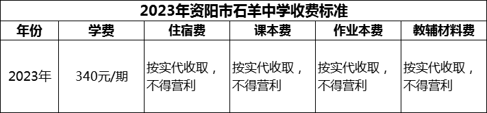 2024年資陽市石羊中學(xué)學(xué)費(fèi)多少錢？