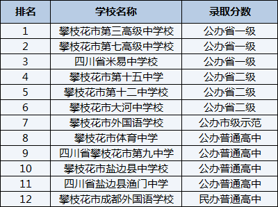 2021年四川省攀枝花市第九中學(xué)在攀枝花排名多少？